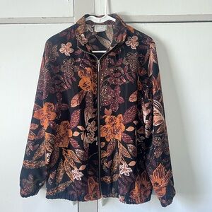 Vintage Blair Floral Zip Front Jacket Brown Orange Print Size M